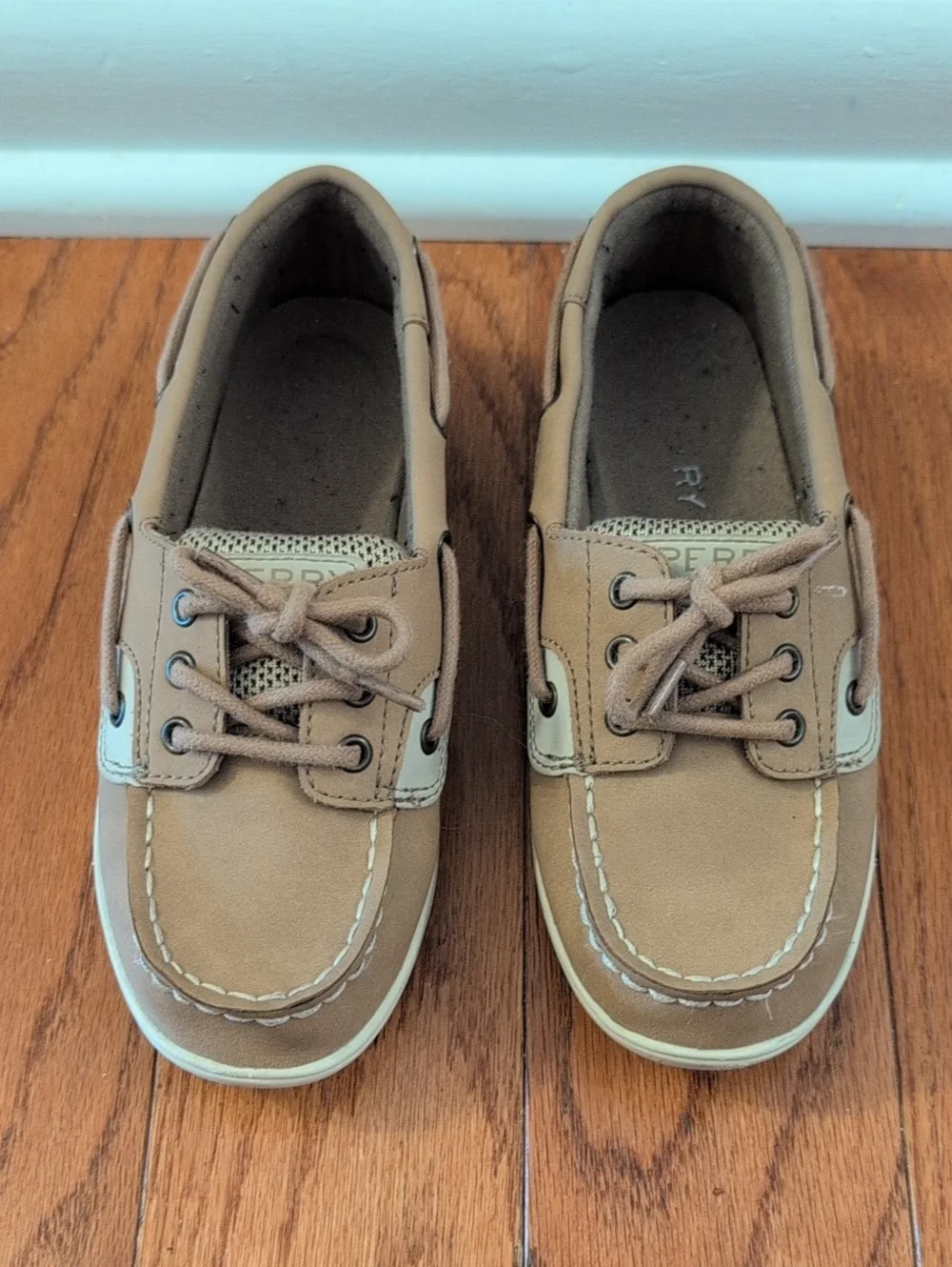 Sperry Kids Tan Boat Shoes with Cream Accents